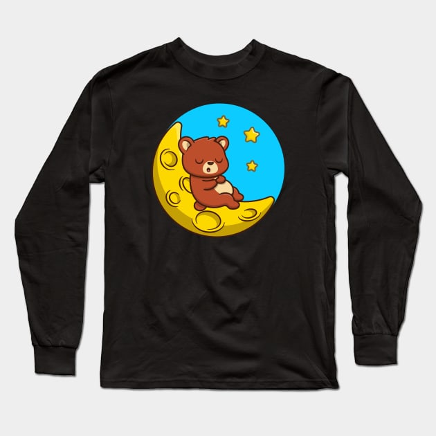 Cute Bear Sleeping On Moon Long Sleeve T-Shirt by Catalyst Labs